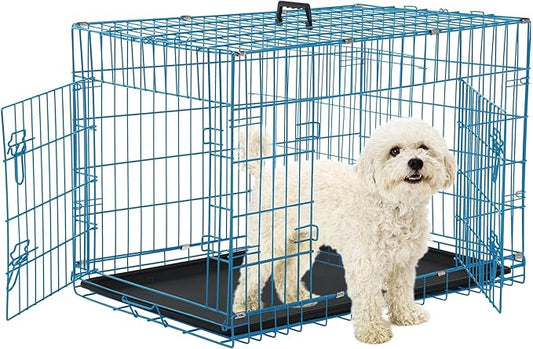 Foldable Dog Crate, 24 Inch, Blue, Portable, Easy to Clean, Safe and Secure Construction, Ideal for Travel and Indoor Use