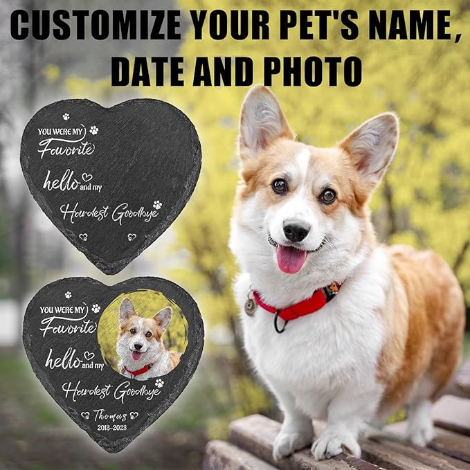 Dog Memorial Gifts for Loss of Dog, Personalized Dog Memorial Stone Plaque with Photo Name, Custom Dog Pet Grave Headstone, Loss of Dog Sympathy Gift for Dog Cat Lovers