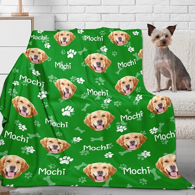 Custom Dog Blanket with Picture Name, Personalized Dog Face Throw Blanket, Customized Puppy Blanket with Photo, Birthday for Pet Lovers in Loving Memory Pet Blankets for Dogs Mom Dad