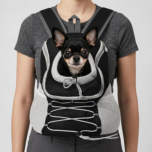 Dog Carrier Backpack for Small Dogs｜Pet Travel Shoulders Bag - Puppy Holder for Chest-Front Dog Baby Carring Ventilated for Hiking & Camping, Black Grey, S