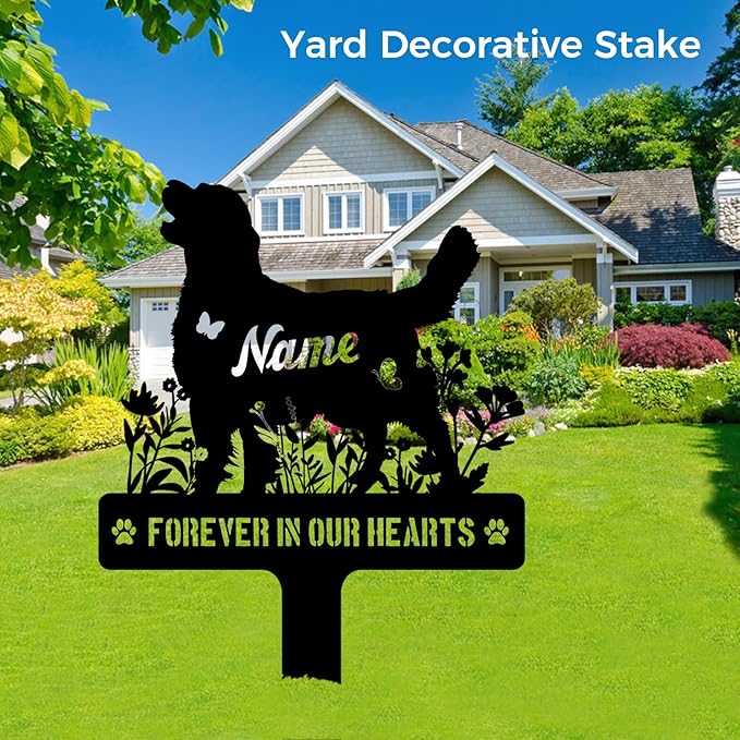 Custom Golden Retriever Goldie Dog Memorial Stake, Personalized Dog Grave Marker, Metal Pet Tombstone, Outdoor Sympathy Sign for Garden Yard Decor, Pet Loss Gift