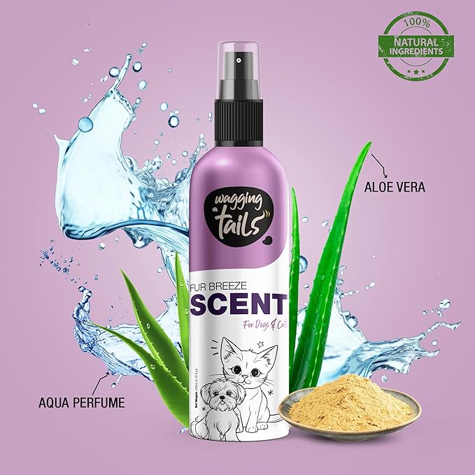 Wagging Tails Fur Breeze Scent Spray|Alcohol-Free Deodorizer for Dogs & Cats|Long-Lasting Natural Aloe Vera Fragrance|Odor Eliminator & Coat Freshener|200ml(6.76 fl oz)