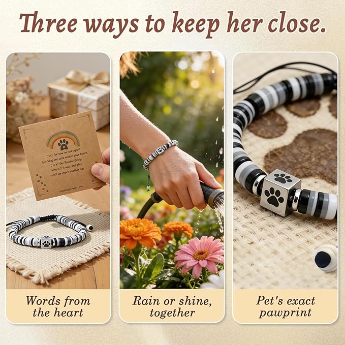 Dog Memorial Bracelet – Adjustable Pet Keepsake with Paw & Heart Charm, Sympathy & Remembrance Gift for Dog Loss, Cat & Pet Bereavement, Black