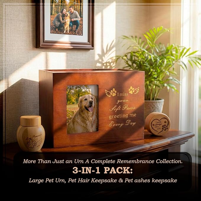 Seraphia - Pet urns for Dogs | 3-in-1| Urn for Dog Ashes Large | Pet Memorial with Photo Frame | Secure Lock | Plus a Small urn for Ashes and a Container for Hair | Dog Urn