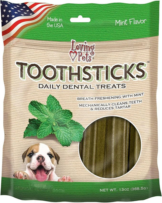 Loving Pets Toothsticks – Fresh Mint Dental Sticks for Dogs (for Medium/Large Dogs 20-100+ lbs)