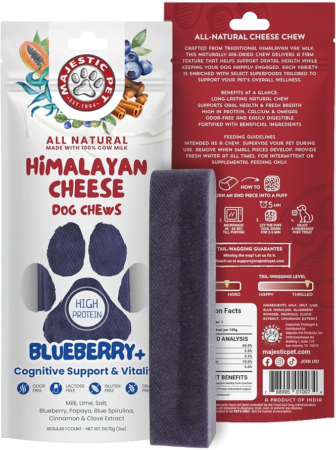 Majestic Pet Himalayan All-Natural Cheese Dog Chews - Long Lasting Dental Chew for Dogs - Healthy Pet Treats with Beneficial Ingredients (Cognitive Support & Vitality, Regular, 1 Pack)
