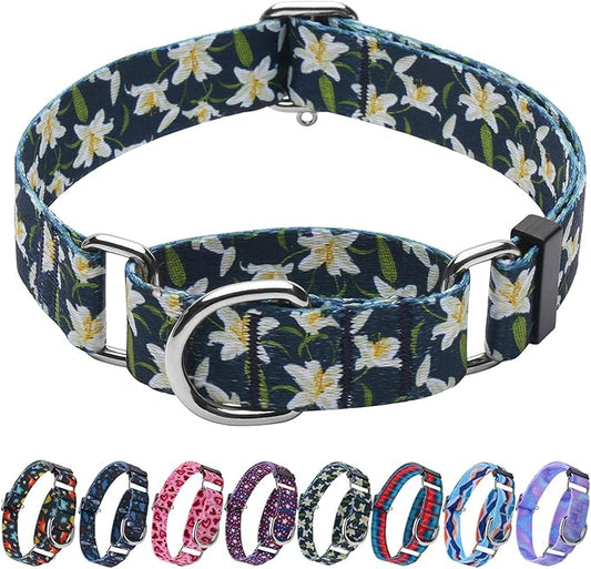 Hikiko Martingale Collar with No Buckle Cute Girl Female Floral Dog Collars for Small Dogs,Lily,S