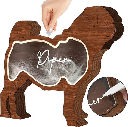 9" Pug Dog Hair Keepsake Box Wooden Pet Fur Gifts for Dog Cat Unique Dog Shape Standable Tabletop Decoration Pet Dog Memorial Idea Gift for Pet Lover Family Friends Storing Hair Teeth Ashes PS16-21L
