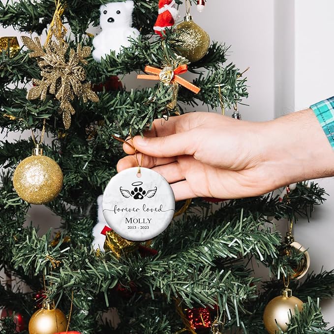 Pet Memorial Ornament - Ceramic Keepsake to Hang on Christmas Tree - Honor & Remember Your Beloved Pet’s Memory.