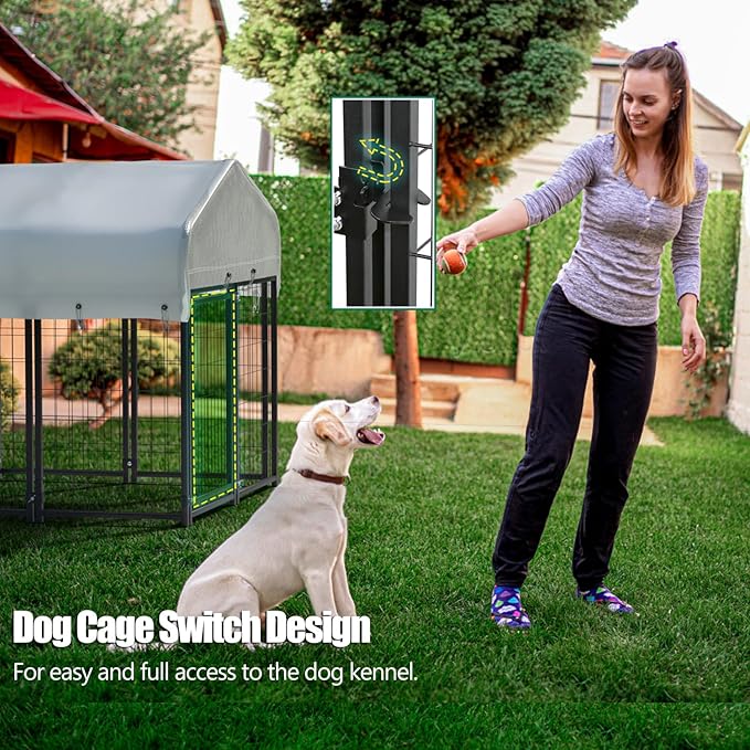 8 Panels Large Dog Kennel Outside Outdoor Dog Kennel Large with Roof Heavy Duty Outdoor Indoor Dog Playpen Enclosure Pet Pen House Fence Yard Kennel for Small Medium