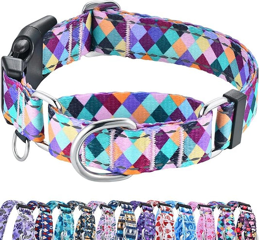 Reflective Martingale Collar for Dogs with Quick Release Buckle No Pull Training Dog Collars (Colorful Geometric, Medium)