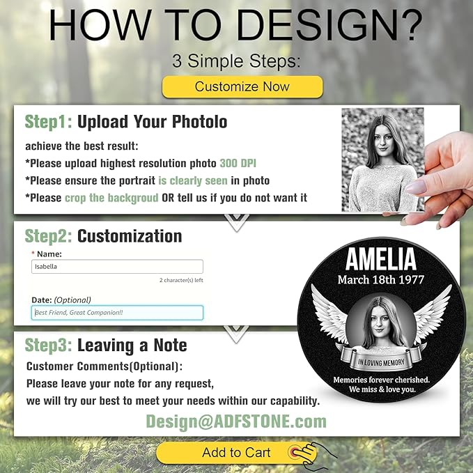 ADFSTONE Grave Stones for Cemetery for Humans- Personalized Head Stone for Graves, Photo Grave Markers, Engraved Cemetary Headstones, Picture Memorial Plaque, Marble Tombstone with Stand