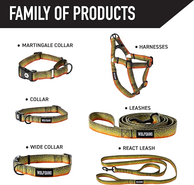 Wolfgang Heavy Duty Martingale Dog Collar with Quick Release Nylon Buckle for Walking & Training, BrookTrout Print, Large