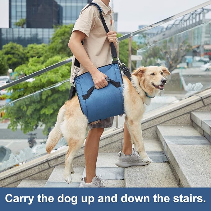 COODEO Dog Carry Sling, Emergency Backpack Pet Legs Support & Rehabilitation Dog Lift Harness for Nail Trimming, Dog Carrier for Senior Dogs Joint Injuries, Arthritis, Up and Down Stairs(2XL, Blue)