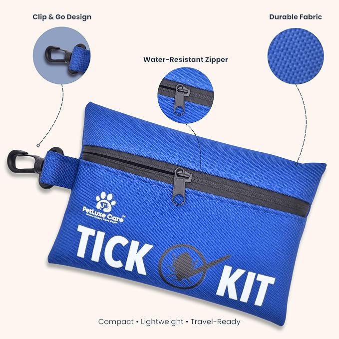 Complete Tick Removal Kit for Dogs & Cats – Tick Remover Tool Set with 3 Size Hooks, Tick Comb & Stainless Steel Precision Tick Remover + Tweezers, Travel Pouch – Safe, Fast Tick Removal