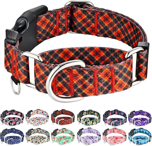 Christmas Martingale Collar for Dogs Plaid Dog Collars for Small Medium Large Dogs with Buckle Adjustable Soft Nylon Dog Collar (Red Plaid, Medium)