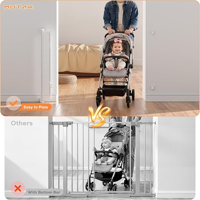 Retractable Baby Gate for Stairs, 42" Tall X 200" Wide Mesh Dog Gate Indoor, Child Gate for Doorways, Hallways, Deck, Indoor Outdoor Pet Baby Safety Essentials for Home, White (2 Pack)