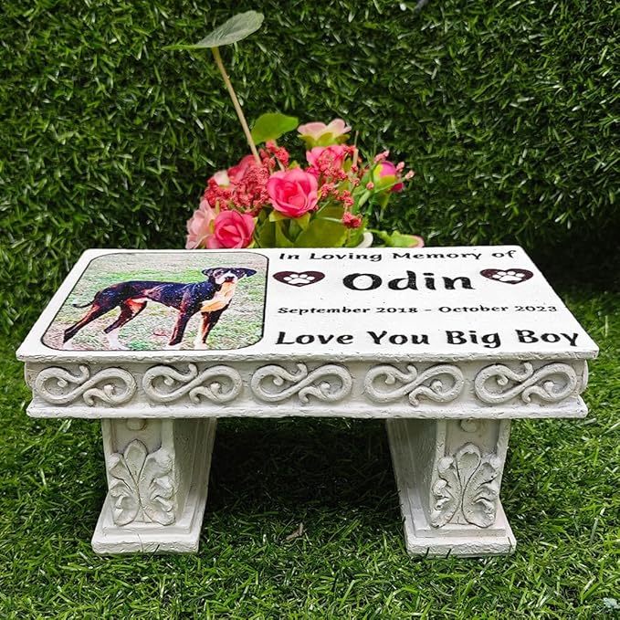 Personalized Memorial Bench for Pet Human, Custom Pet Memorial Stone with Colorful Photo, Pet Grave Marker Dog Headstone Cat Tombstone, Loss of Pet Gifts, Memorial Garden Plaque