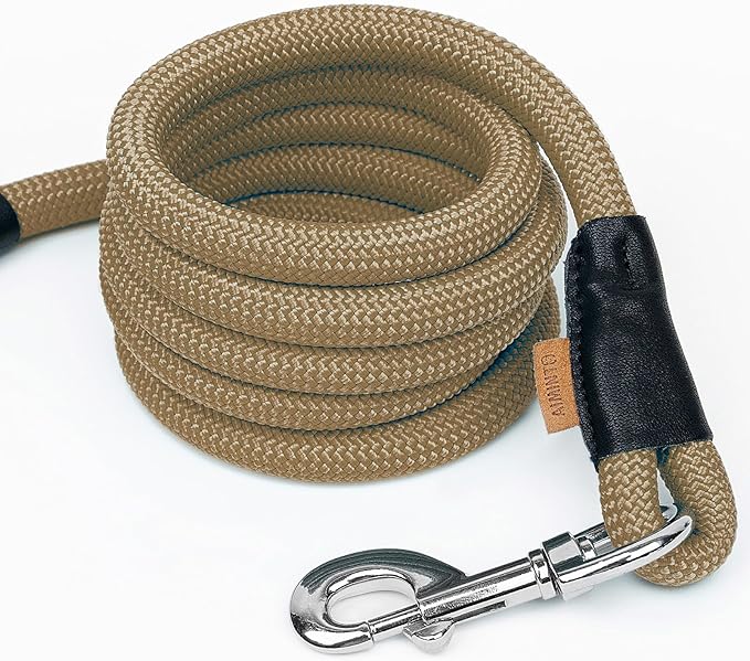 Dog Leash, Braided Rope Traction – Walking Training Lead for Medium/Large Dogs ((1/2") x 6FT, Khaki)