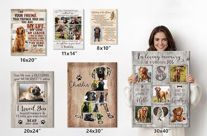 Benicee Shop In Memory Of Pet Memorial Photo Collage, Personalized Dog Loss Gift, Sympathy Gifts for Pet Lovers, Changing Colorful Background to Paint Loving Memory, Ideal Cat Mom Gifts (BG1)