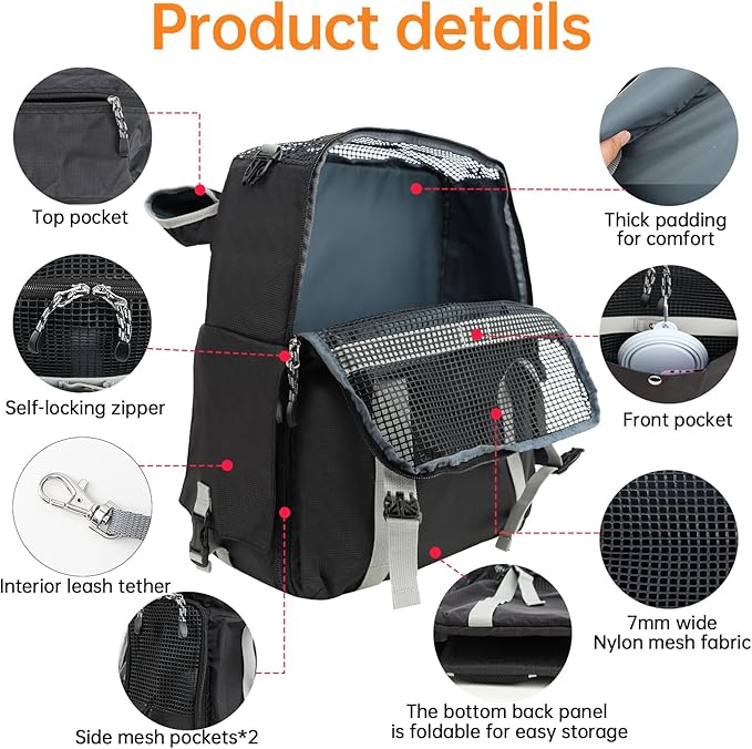 Cat Dog Backpack Carrier for Hiking Travel Portable Pet Daypack for Dog Cat Below 7kg/15.5lbs -Peach Red