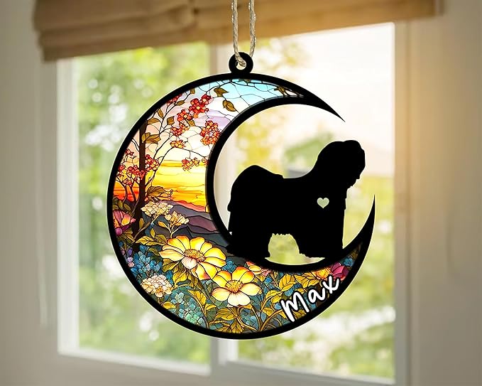 Personalized Dog Memorial, Custom Name Lhasa Apso Dog Christmas Ornament with Name, Custom Breeds, Pet Loss Light Catcher, Gifts for Lovers Loss of Pet Sympathy on Mothers Day Christmas