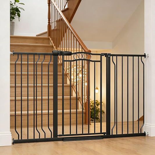 53.1-62.5 Inch Extra Wide Baby Gate, Pressure Mounted Dog Gate Indoor, Walk Thru Pet Gate for Cat Dog Child,Pet Gates for The House Doorway Black