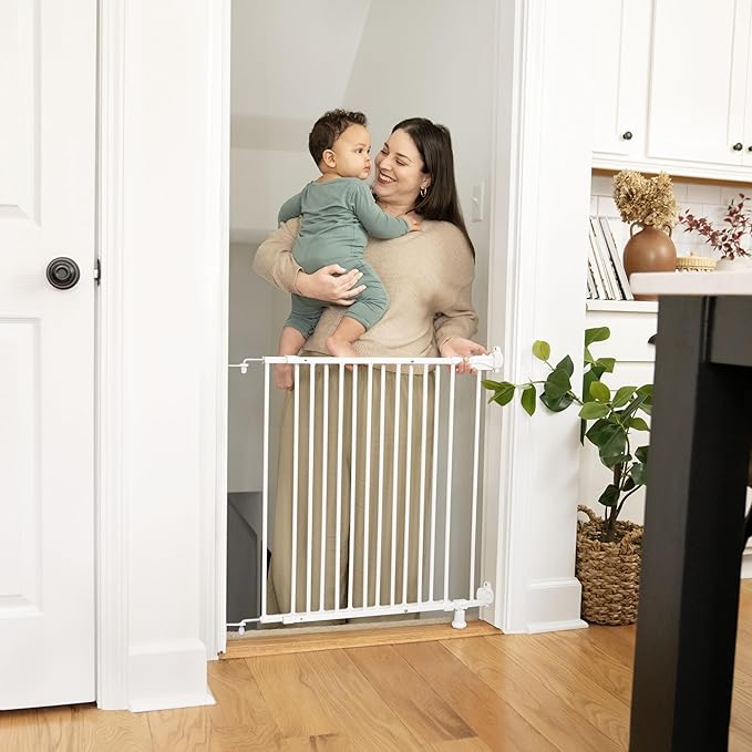 Ingenuity The Stairway 42W Series Safety Pet and Baby Gate, 28"-42" Wide, 28" Tall, for Stairway or Hallways - White Metal