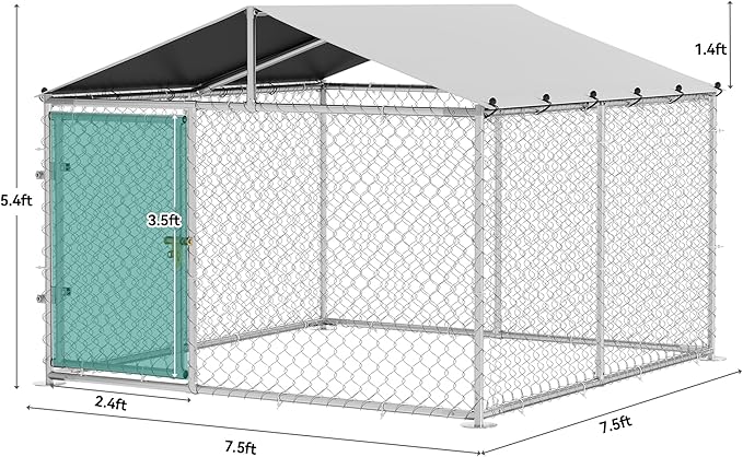 YITAHOME 7.5'x7.5' Outdoor Dog Kennel with Metal Dog Gate, Outdoor Dog Pens with Roof, Heavy Duty Dog Kennel for Backyard Farm Use