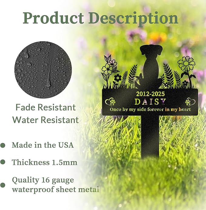 Personalized Pet Grave Markers Dog, Outdoor Waterproof Dog Grave Marker with Custom Name & Years, Metal Pet Headstone Memorial for Dogs, Sympathy Gift for Dog Loss (Style 3)