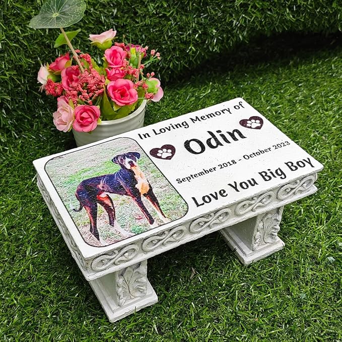 Personalized Memorial Bench for Pet Human, Custom Pet Memorial Stone with Colorful Photo, Pet Grave Marker Dog Headstone Cat Tombstone, Loss of Pet Gifts, Memorial Garden Plaque
