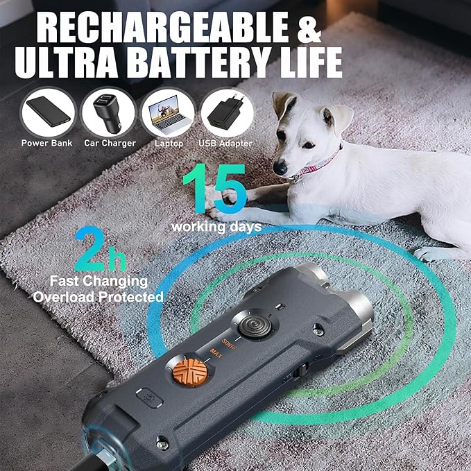 Dog Bark Deterrent Devices, 2025 Upgraded 2X Ultrasonic Anti Barking Device for Dogs-32FT Effective Range Stop Barking Neighbors Dog, Portable & Rechargeable Dog Training, Safe for Human & Dog Outdoor