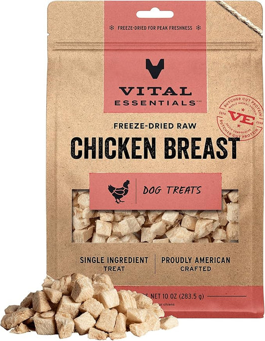 Vital Essentials Freeze Dried Dog Treats | Chicken Breast, Single Ingredient | Premium Quality | Grain Free Training Treats for Dogs, 10 oz Bag