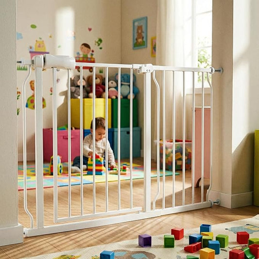 Extra Wide Baby Gate 43.5-48 Inch, Pressure Mounted No Drilling, Heavy Duty Metal for Stairs & Doorways, Indoor Safety Gate for Kids and Dogs, White