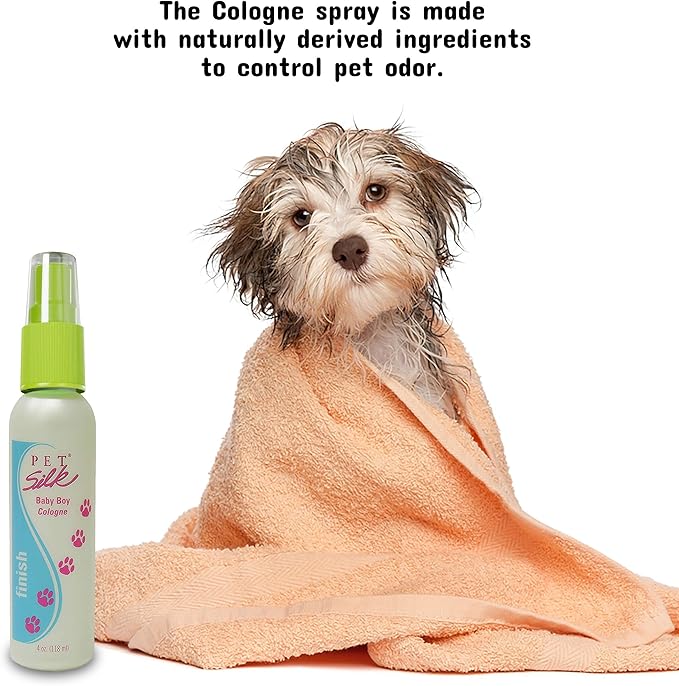 PET SILK Baby Boy Cologne, Made especially for Puppies and Kittens, Fresh Smell, Long Lasting Baby Powder Scent, Instantly Deodorizes unwanted Pet Odors (4oz)