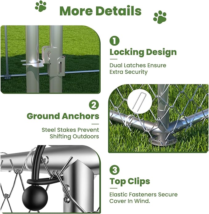 barlb15.3x15.3 FT Heavy Duty Outdoor Dog Kennel Outside with Waterproof Cover, UV-Resistant Roof, Secure Locking Mechanism for Large Dogs, Metal Enclosure for All Weather Conditions (183x183x83IN)