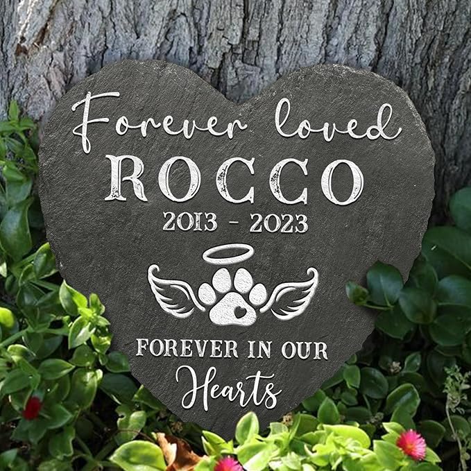 Heart Shaped Pet Memorial Stone - Dog Bereavement Gifts - in Memory of Dog, Cat - Personalized Pet Memorial Stones for Dogs - Dog Memorial Gifts for Loss of Dog - Dog Paw