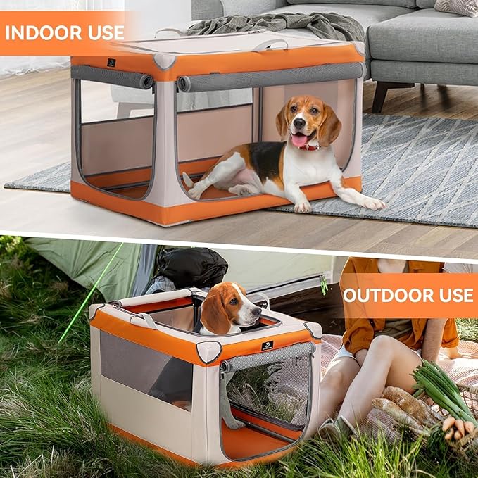 30" Collapsible Dog Crate for Medium Dogs - Portable Soft Travel Kennel with Lockable Zippers, Waterproof Base, Washable Cover, Patented Screw Frame for Adjustable Tension, Outdoor, Indoor, Car Use