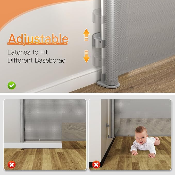 Uamector Retractable Baby & Dog Gate, Adjustable Mesh Safety Gate Extends to 72" Wide 34" Tall for Stairs Doorways, Indoor Outdoor Use
