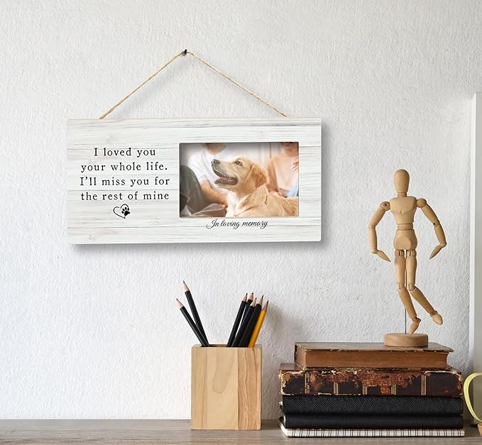 SRADMO Pet Memory Picture Frame - 12x6 inch Wooden Tabletop Photo Frame for Pet Owners, Memorial Gift for Loss of Dog or Cat