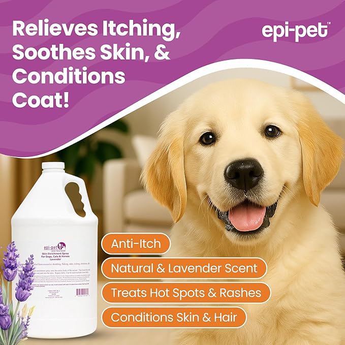 Epi-Pet Veterinary Formulated Dog Hot Spot and Dog Itch Spray, Pet Skin Treatment Spray for Allergies, Deshedding and Redness, Use it as Skin and Coat Conditioner, 1 Gallon (Pack of 4), Lavender