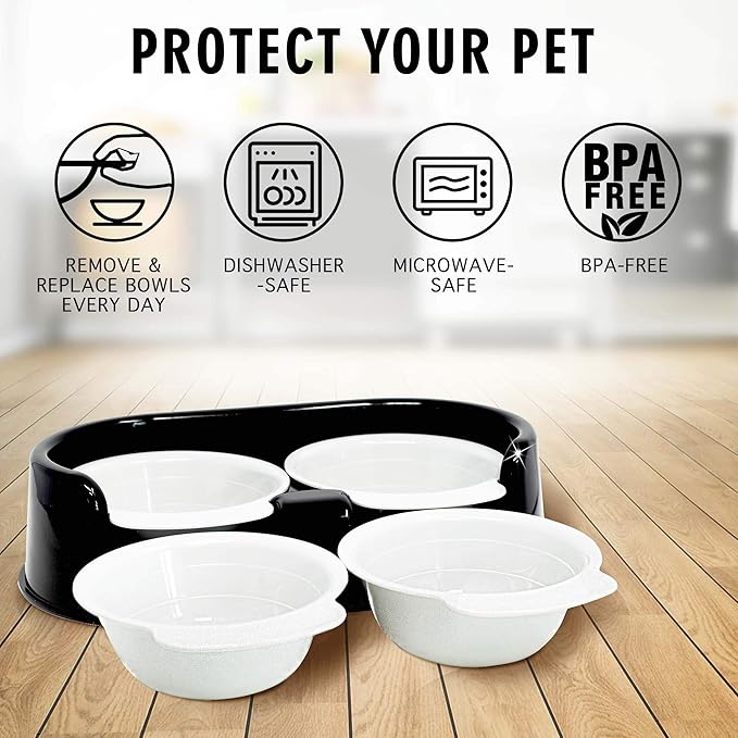 Cali Pets Clean Feeder Pet Bowls with Stand | Interchangeable Large Dog Food Bowls or Cat Feeder Bowl Set | BPA Free Plastic Pet Feeding Station