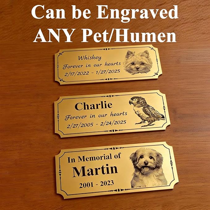 Engraved Pet Memorial Plaques with Photo for Urn, Custom Brass Plaque 3x1/3x1.5/4x2