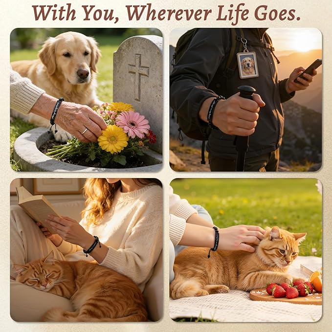 Dog Memorial Bracelet – Adjustable Pet Keepsake with Paw & Heart Charm, Sympathy & Remembrance Gift for Dog Loss, Cat & Pet Bereavement, Light Glossy