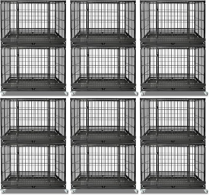 Homey Pet Heavy Duty Dog Crates for Large Dogs, 47 Inch Stackable Large Dog Crate Cage with 4 Wheels, 2 Removable Trays and Grids, 2 Bowls, Multi Locks Strong & Solid Escape Proof Dogs Kennel Indoor