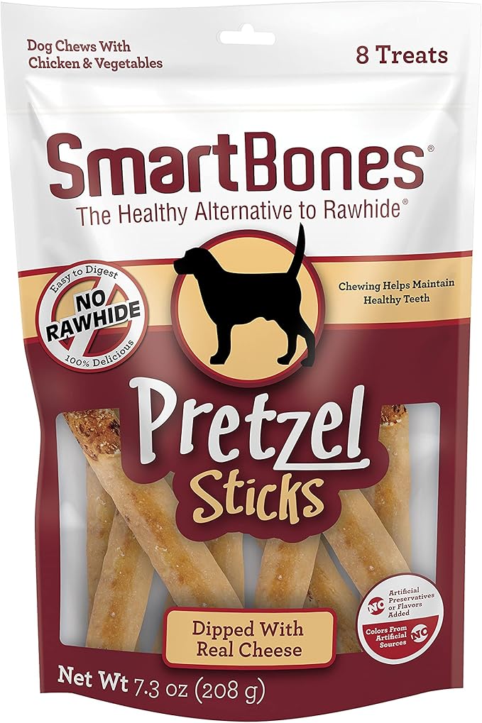 SmartBones Pretzel Sticks Dipped With Real Cheese, 8 Count, Rawhide-Free Chews For Dogs, (Pack of 6), Count: 48