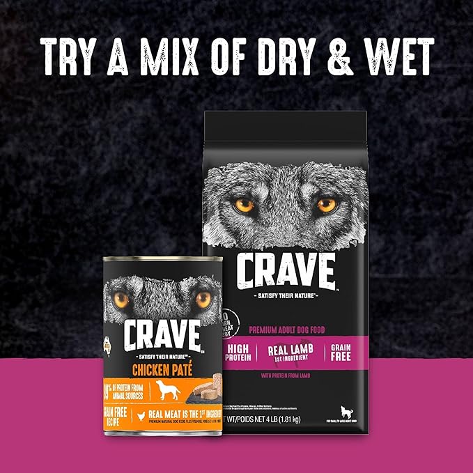 CRAVE Grain Free High Protein Adult Dry Dog Food with Lamb, 4 lb. Bag