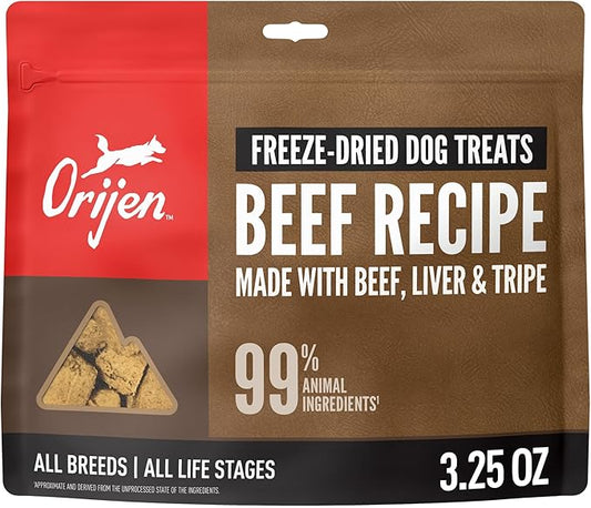 ORIJEN Grain Free High Protein Freeze Dried Dog Treats Ranch-Raised Beef Recipe 3.25oz Bag