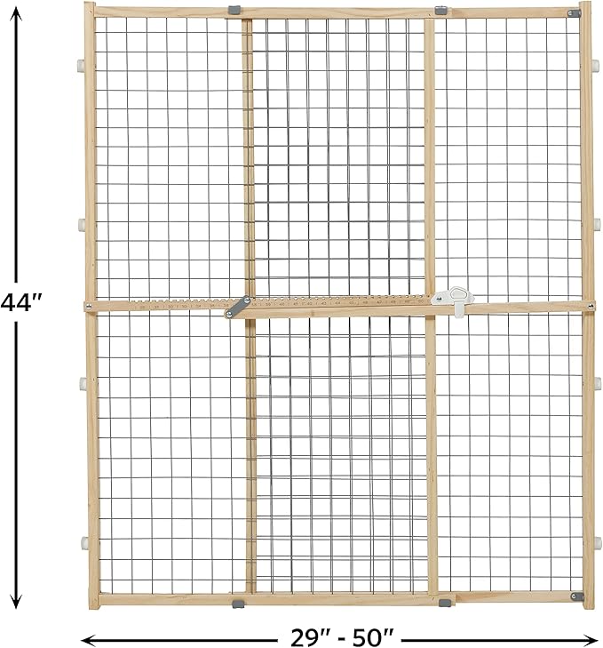 Midwest Homes for Pets Wire Mesh Pet Safety Gate, Dog Gate Expands to 50 Inches Wide, 44 Inches Tall, No Damage to Walls, Natural Wood and Powder Coated Wire