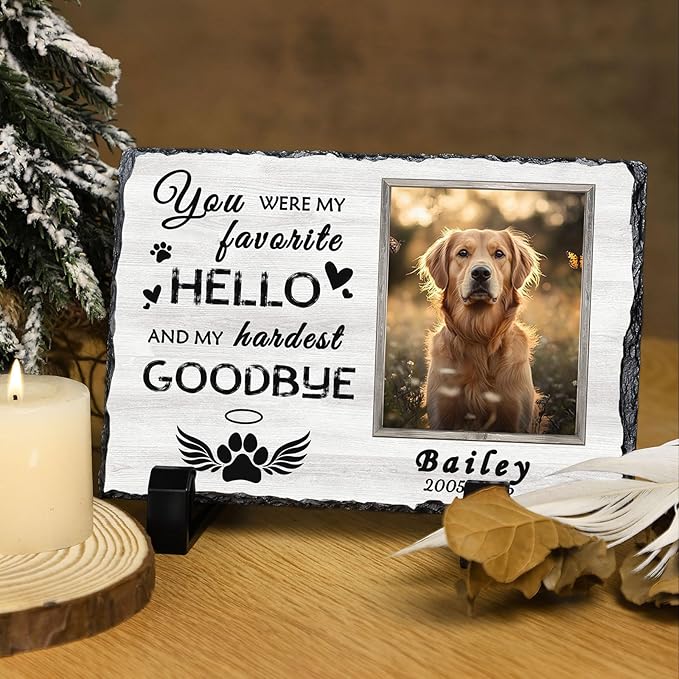 Ships Next Day Personalized Dog Memorial Gifts for Loss of Dog, Custom Pet Memorial Stone with Photo Name Date Bereavement Sympathy Gift for Dog Cat Lover